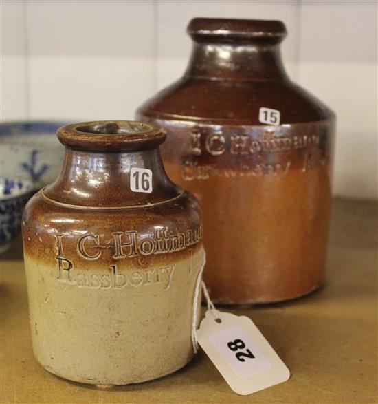 Two 19C stoneware jars, I C Hoffman Strawberry Jam & I C Hoffman Rassberry Jam